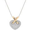 EXTRA LARGE 1.95CT ROUND DIAMOND 18KT TWO TONE GOLD 3D PAVE HEART X LOVE PENDANT