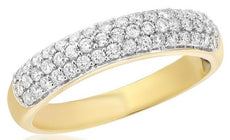 ESTATE .53CT DIAMOND 18KT YELLOW GOLD 3D CLASSIC THREE ROW PAVE ANNIVERSARY RING