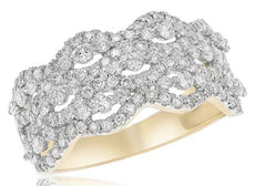 WIDE 1.15CT DIAMOND 14KT YELLOW GOLD 3D MULTI ROW MULTI WAVE ANNIVERSARY RING