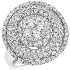 1.45CT DIAMOND 14KT WHITE GOLD 3D MULTI ROW CLUSTER FLOWER TRIPLE HALO FUN RING