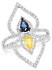 WIDE 1.34CT DIAMOND & AAA BLUE & YELLOW SAPPHIRE 18KT WHITE GOLD PEAR SHAPE RING