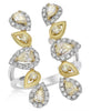 LARGE 1.5CT WHITE & FANCY YELLOW DIAMOND 18K 2 TONE GOLD ROUND & PEAR SHAPE RING