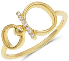 ESTATE .04CT DIAMOND 18KT YELLOW GOLD 3D CLASSIC LOVE KNOT BAR RING