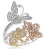 ESTATE WIDE .68CT DIAMOND 18KT TRI COLOR GOLD 3D MULTI BUTTERFLY LOVE RING