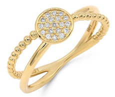 ESTATE .08CT DIAMOND 18KT YELLOW GOLD CLASSIC PAVE CIRCULAR CRISS CROSS FUN RING
