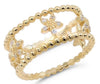 ESTATE .14CT DIAMOND 18KT YELLOW GOLD 3D MULTI FLOWER BUTTERFLY BEADED FUN RING