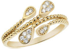 ESTATE .14CT DIAMOND 18KT YELLOW GOLD 3D MULTI LEAF CRISS CROSS BEADED FUN RING