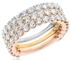 WIDE 3.15CT DIAMOND 18K TRI COLOR GOLD 3/4TH ETERNITY STACKABLE ANNIVERSARY RING