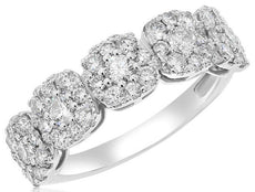 ESTATE 1.38CT DIAMOND 14KT WHITE GOLD CLUSTER ROUND AND SQUARE ANNIVERSARY RING