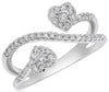 ESTATE WIDE .50CT DIAMOND 14KT WHITE GOLD 3D DOUBLE HEART CRISS CROSS LOVE RING