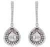 1.2CT WHITE & PINK DIAMOND 18K WHITE GOLD TEAR DROP DOUBLE HALO HANGING EARRINGS