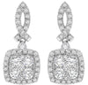 1.31CT DIAMOND 18K WHITE GOLD CLUSTER HALO SQUARE SEMI INFINITY HANGING EARRINGS