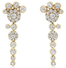 ESTATE 1.22CT DIAMOND 18KT YELLOW GOLD 3D CLUSTER FLOWER HANGING EARRINGS
