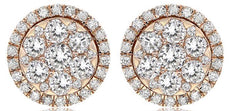 ESTATE .96CT DIAMOND 18KT ROSE GOLD 3D ROUND CLUSTER CLASSIC HALO STUD EARRINGS