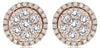 ESTATE .96CT DIAMOND 18KT ROSE GOLD 3D ROUND CLUSTER CLASSIC HALO STUD EARRINGS