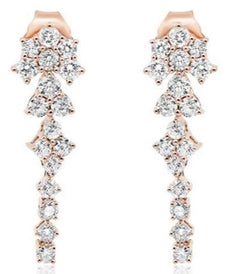 ESTATE .81CT DIAMOND 18KT ROSE GOLD 3D CLUSTER FLOWER HANGING EARRINGS