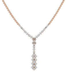 1.29CT DIAMOND 18KT ROSE GOLD 3D ROUND CLASSIC CLUSTER V SHAPE LARIAT NECKLACE