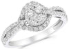 ESTATE .86CT DIAMOND 18KT WHITE GOLD 3D FLOWER HALO LOVE RING