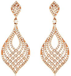ESTATE LARGE 2.15CT DIAMOND 14K ROSE GOLD 3D TEAR DROP CLASSIC HANGING EARRINGS