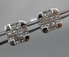 ESTATE .59CT DIAMOND PRINCESS CUT 18KT WHITE GOLD SQUARE STUD EARRINGS 6mm WIDE