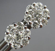 ESTATE 1.0CT ROUND DIAMOND 14KT WHITE GOLD CLASSIC FLOWER CLUSTER STUD EARRINGS