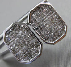 ESTATE LARGE 2CT DIAMOND 14KT WHITE GOLD 3D OCTAGON INVISIBLE CLIP ON EARRINGS