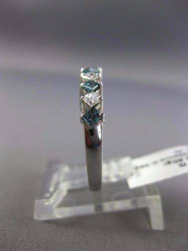 ESTATE .62CT PRINCESS WHITE & BLUE DIAMOND 14KT WHITE GOLD 3D ANNIVERSARY RING