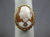 ANTIQUE LARGE .02CT DIAMOND 14KT YELLOW GOLD 3D LADY CAMEO OVAL FILIGREE RING