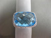 LARGE 17.20CT DIAMOND & EXTRA FACET BLUE TOPAZ 14KT WHITE GOLD HALO CUSHION RING
