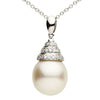 ESTATE .12CT DIAMOND & AAA SOUTH SEA PEARL 14K WHITE GOLD SWIRL FLOATING PENDANT