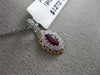 ESTATE .43CT DIAMOND & RUBY 18K WHITE & ROSE GOLD MARQUISE FILIGREE HALO PENDANT