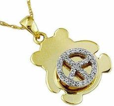 ESTATE .10CT DIAMOND 14KT YELLOW GOLD 3D PAVE PEACE SIGN TEDDY BEAR LOVE PENDANT
