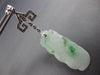 ANTIQUE LARGE .26CT DIAMOND & AAA JADE 18KT WHITE GOLD 3D HAND ETCHED EARRINGS
