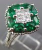 LARGE 1.35CT DIAMOND & AAA EMERALD 14K WHITE GOLD MULTI SHAPE SQUARE FLOWER RING