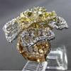 ANTIQUE LARGE 2.43CT DIAMOND 18KT TRI COLOR GOLD 3 DIMENSIONAL FLOWER  RING