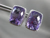 ESTATE LARGE 3.37CT DIAMOND & AMETHYST 14KT WHITE GOLD RECTANGULAR STUD EARRINGS