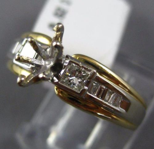 ESTATE .62CT MULTI SHAPE DIAMOND 14K TWO TONE GOLD 3D SEMI MOUNT ENGAGEMENT RING