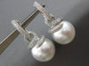 ESTATE LARGE 1.6CT DIAMOND & AAA SOUTH SEA PEARL 18K WHITE GOLD HANGING EARRINGS