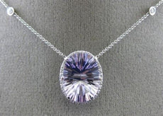 ESTATE LARGE 11.92CT DIAMOND & AAA AMETHYST 14K WHITE GOLD 3D HALO OVAL NECKLACE