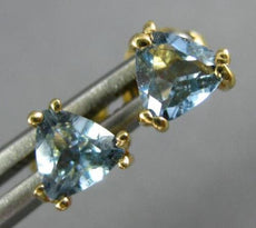 ESTATE .90CT AAA AQUAMARINE 14KT YELLOW GOLD 3D TRILLION STUD EARRINGS #25206
