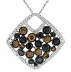 2.22CT WHITE BLACK & MOCHA DIAMOND 14KT WHITE GOLD SQUARE CLUSTER ETOILE PENDANT