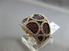 ESTATE WIDE 2.01CT DIAMOND & RED SAPPHIRE 18K BLACK & ROSE GOLD SEMI CIRCLE RING