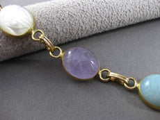 ESTATE WIDE MULTI GEM STONE 14KT YELLOW GOLD 3D HANDCRAFTED FUN LUCKY BRACELET