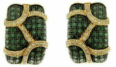 ESTATE 1.20CT WHITE & GREEN DIAMOND 14K YELLOW GOLD 3D MULTI ROW HUGGIE EARRINGS