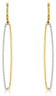 ESTATE LONG .33CT DIAMOND 14KT YELLOW GOLD 3D OVAL ELONGATED HANGING EARRINGS