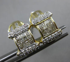 ESTATE WIDE 1.05CT ROUND & PRINCESS DIAMOND 14KT YELLOW GOLD 3D CLIP ON EARRINGS