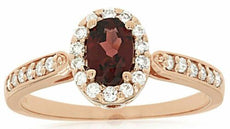 .86CT DIAMOND & AAA RHODOLITE 14K ROSE GOLD 3D OVAL & ROUND HALO ENGAGEMENT RING