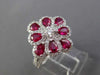 ESTATE LARGE 1.83CT ROUND DIAMOND & AAA RUBY 18KT WHITE GOLD 3D FLOWER LOVE RING