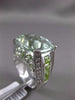 ESTATE EXTRA LARGE 15.22CT DIAMOND & AAA GREEN AMETHYST 14KT WHITE GOLD 3D RING