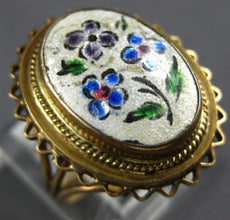 ANTIQUE LARGE AAA MULTI COLOR ENAMEL 14KT YELLOW GOLD 3D HANDCRAFTED FLOWER RING
